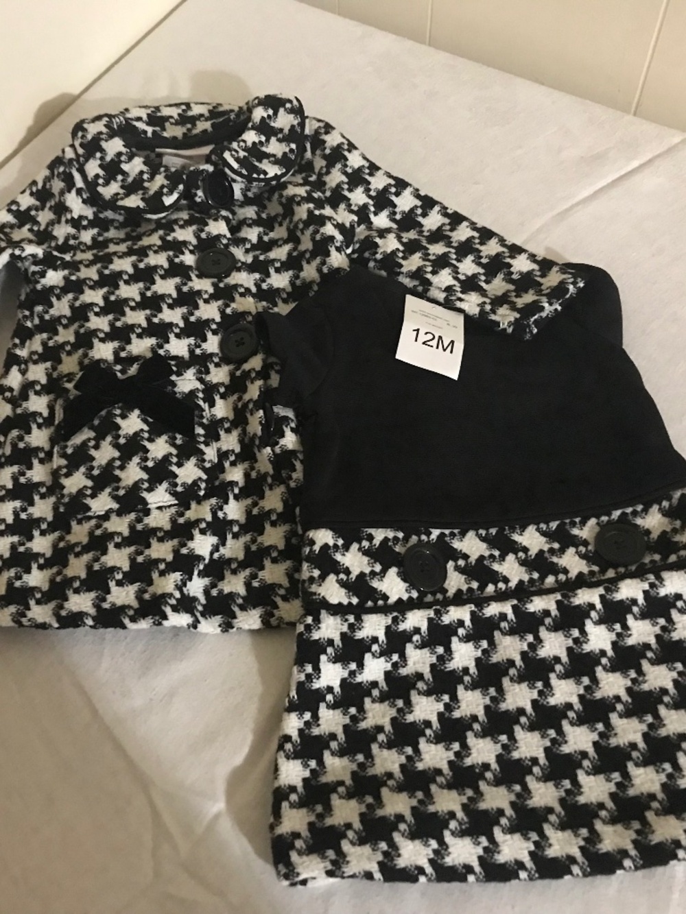 BONNIE BLACK BLACK/WHITE KNIT COAT AND DRESS SIZE 12 MONTHS